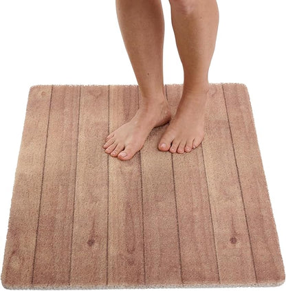 Enkosi Loofah Non-Slip Shower Mat - Shower Floors, Bathtub, Bathrooms, Wet Areas - Cushioned Bath Mat with Drain Holes - Quick Dry PVC, Secure Safety Pad Without Suction Cups (32x24 Teak Wood)
