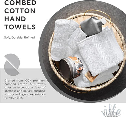 100% Combed Cotton Bathroom Towel Set of 6- 2 Bath Towels, 2 Hand Towels, 2 Wash Cloths, Sustainable, Soft, Highly Absorbent 6 Piece Cotton Bath Towel Set Ideal for Hotels, Spa, Bathroom, Dorm, White