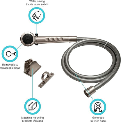 Dura Faucet RV Shower Head and Hose Kit - Replacement for Recreational Vehicles, Motorhomes, Campers, and Trailers – Features Easy Installation (Brushed Satin Nickel)