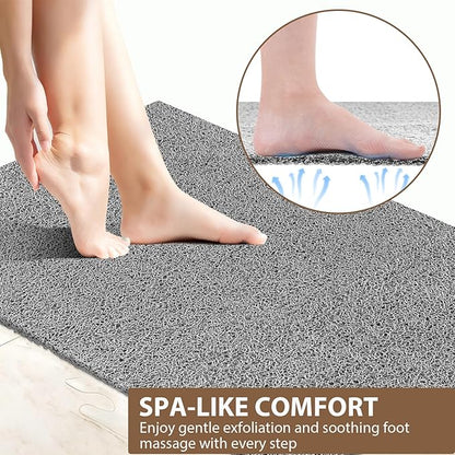 Shower Mat Non Slip: 47.2 x 31.5 Inch Extra Large Shower Mats for Inside Shower with Drain Hole - Soft PVC Loofah Anti Slip Shower Stall Mat for Walk-in Shower and Bathroom, Quick Drying