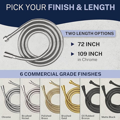 HammerHead Showers Solid Metal Shower Hose Attachment for Showerhead, Extra-Long 72-Inch Universal Replacement Hose for Hand held Shower, Brushed Gold
