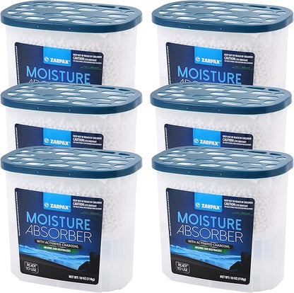 Moisture Absorber Activated Charcoal 18 oz/510g | Removes Moisture, Damp, Humidity & Odors | Odor Absorber | Moisture Trap for Bathroom, Closet, Kitchen & Small Spaces | Set of 6