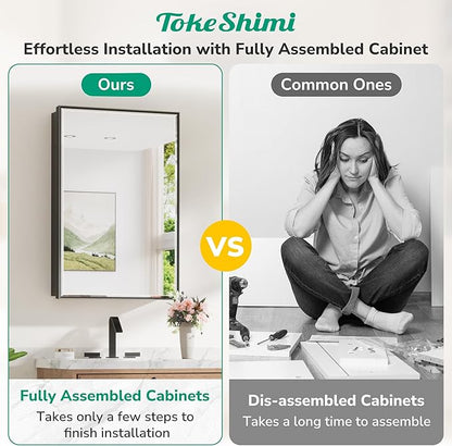 TokeShimi 40x30 Beveled Mirror with Storage Bathroom, Black Recessed Medicine Cabinet with Mirror Aluminum, Wall Mount Metal Recessed Medicine Cabinets for Bathroom