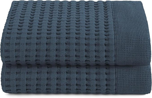 GILDEN TREE Waffle Hand Towels for Bathroom Quick Dry Large Luxury Lint Free Super Absorbent Cotton Hand Towels Set of 2, Modern Style (Midnight Blue)