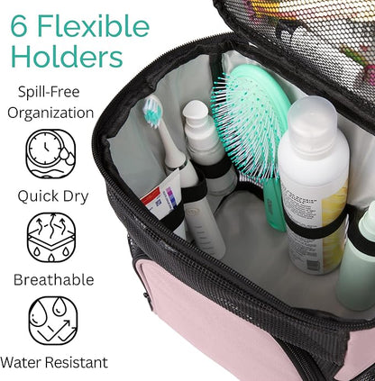College Dorm Room Essentials for Girls - Original Shower Caddy Dorm - Portable, Durable, Roomy, Foldable Water Resistant Shower Bag in Light Pink with Metal Hook for Hanging (Blush Pink)