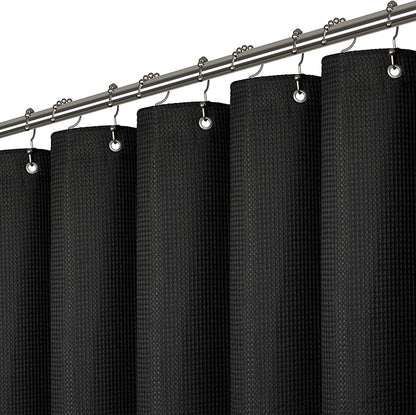 LiBa Waffle Weave Fabric Black Shower Curtain, 72 W x 72 H Water Repellent & Heavyweight, Hotel Quality & Machine Washable Cloth Linen Shower Curtains Set and for Bathroom