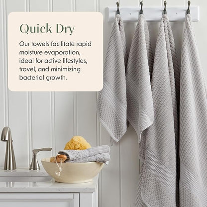Springtree Home 100% Cotton Towel Set | 6 Piece Set | Super Soft & Absorbent Quick-Dry 2 Bath Towels 2 Hand Towels & 2 Washcloths | Textured and Durable Cotton | Krista Collection - High Rise Grey