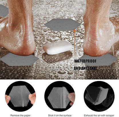 Bathtub Stickers Non-Slip, 36 PCS Grey Hexagon Safety Shower Treads Adhesive Appliques with Premium Scraper