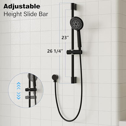 Gabrylly Shower System, High Pressure 12" Rain Shower Head with Handheld Shower,Wall Mounted Slide Bar Shower Faucet Set Complete, Shower Combo Set with Shower Valve,Matte Black