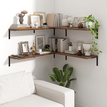 Fun Memories Deep Floating Shelves, 36W x 8D Floating Shelves Set of 2, Wall Mounted Shelf with Metal Brackets, Rustic Wood Wall Shelf for Bathroom, Kitchen and Living Room, Rustic Brown