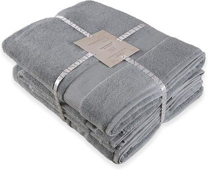 Maisonette Elegance 100% Organic Cotton Turkish Bathroom Towels Set, Soft & Absorbent, Ideal Quick Dry Luxury Large Bath Sheets, Hand Towels & Washcloths for Shower (6 Pack) - Light Gray (Shore)