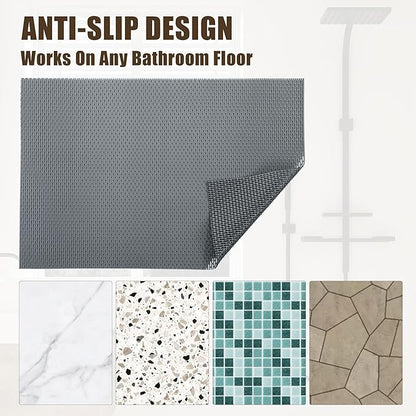 HOMBYS 35 x 24 Extra Large Shower Mat for Shower Stall Tub, Non Slip Bath Mat Bathroom Accessories, PVC Mats for Shower and Bathroom, Quick Drying, (Gray, 35"x24")