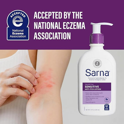 Sarna Sensitive Steroid-Free Anti-Itch Lotion for Dry Irritated Skin, Fragrance free - 7.5 Fl Oz