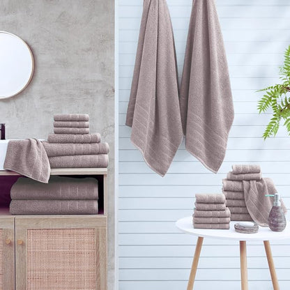 Casa Platino 100% Cotton 8 Piece Bath Towel Set - Ring Spun, Quick Dry, Super Soft & Highly Absorbent - 2 Bath, 4 Washcloths, 2 Bathroom Hand Towels - Hotel Quality Bathroom Towel Set - Platinum