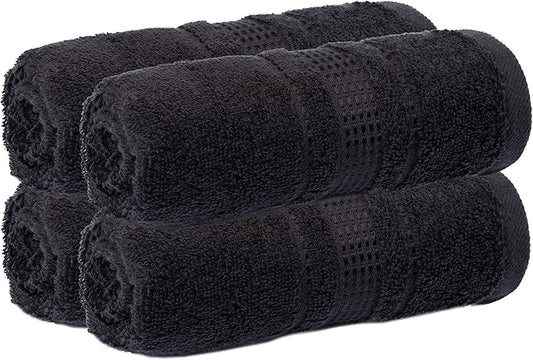 Melissa Linen, Fingertip Towels 4 Pack, 100% Turkish Cotton, Small Hand Towels for Body, Face and Kitchen 12 x 18 in, Soft and Absorbent, Quick Dry, (Jet Black Fingertip Hand Towels)