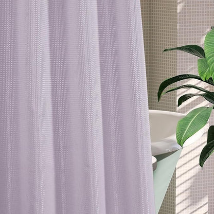 MitoVilla Purple Waffle Small Stall Shower Curtain Liner Set 36 x 74, No Hooks Required Half Size Narrow Fabric Cloth Shower Curtain Set with Snap-in Liner for Modern Bathroom Decor, Lavender