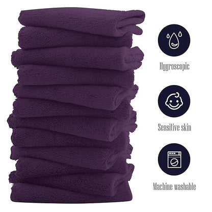 16 Pack Baby Washcloths - Luxury Coral Fleece - Extra Absorbent and Soft Wash Clothes for Newborns, Infants and Toddlers - Suitable for Sensitive Skin and New Born - Baby Shower - Plum, 10x10 Inch