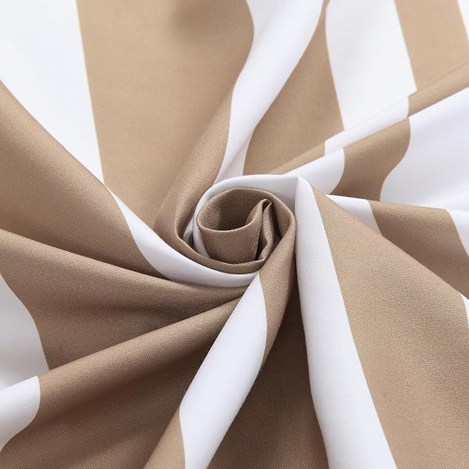 Extra Long Beige and White Striped Shower Curtain 72x84 Inches, Waterproof Fabric with Modern Gradient Lines, 12 Rustproof Grommets & Weighted Hem