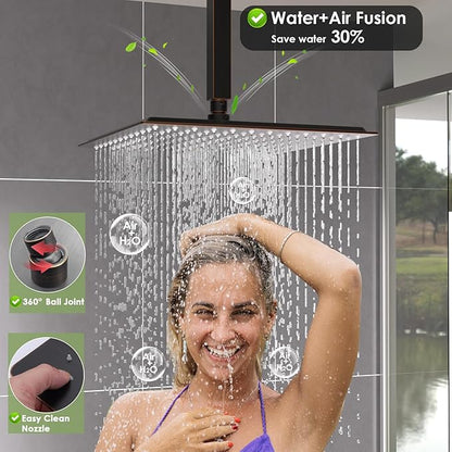 Enga Rainfall Shower System with 6 Body Jets 12" Ceiling Mount Rain Shower, Multi Shower Head System Shower Contain Rough-in Shower Valve, Oil Rubbed Bronze