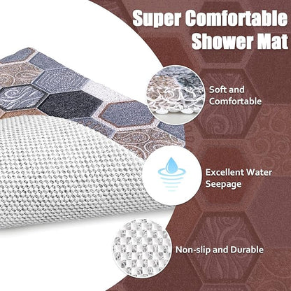 Shower Mat Non-Slip, 24x16 Inch Soft Comfort Bath Mat with Drainage Holes, PVC Loofah Massage Bathmat for Shower,Tub,Bathroom,Wet Areas, Quick Drying