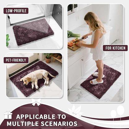 Yimobra Chenille Bathroom Rugs Non Slip, Extra Thick Soft Absorbent Bath Rug 31.5x20 Inch, Machine Washable Quick Dry Bath Mat for Bathroom Floor, Tub and Shower, Home Decor Accessories, Purple Grey