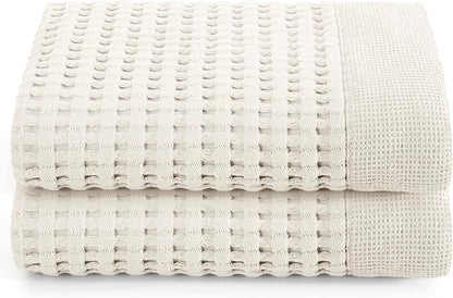 GILDEN TREE Waffle Hand Towels for Bathroom Quick Dry Large Luxury Lint Free Super Absorbent Cotton Hand Towels Set of 2, Modern Style (Cream)