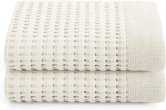 GILDEN TREE Waffle Hand Towels for Bathroom Quick Dry Large Luxury Lint Free Super Absorbent Cotton Hand Towels Set of 2, Modern Style (Cream)