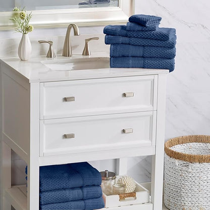 NY Loft 100% Cotton Hand Towels| 6 Pack Hand Towel Set | Absorbent & Quick-Dry Hand Towels 16" x 28" |Textured and Durable Cotton | Trinity Collection (6 Pack Hand Towel, Navy Blue)