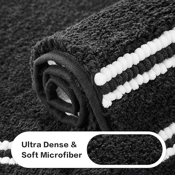 Kmson Bathroom Rugs Mat, 36"x24" Ultra Soft Washable Shaggy Chenille Bath Rugs, Non-Slip Fluffy Thick Water Absorbent Microfiber Mat for Bathtub, Sink and Shower, Black