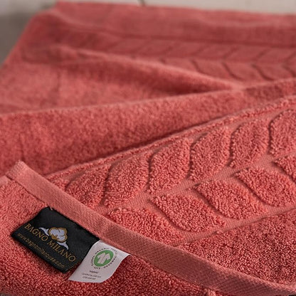 BAGNO MILANO Organic Turkish Cotton Bath Towels, Luxury Jacquard Collection, Certified Organic Highly Absorbent, Soft-Plush Towel Set (Coral Red, Bathsheet)