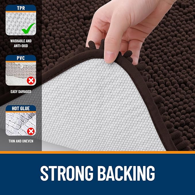 OLANLY Bathroom Rugs Sets 2 Piece, Soft Absorbent Chenille Bath Mats and U-Shaped Contour Toilet Mat Area Rug Set, Machine Washable Bath Carpet, Home Decor Accessories(36"x24"+24"x20", Brown)
