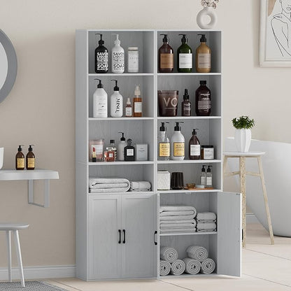 Tall Bathroom Storage Cabinet, Bathroom Floor Cabinet with Wide 4 Tier Shelf, Storage Unit for Living Room, Entryway, Kitchen (Embossed White, 1 PCS)
