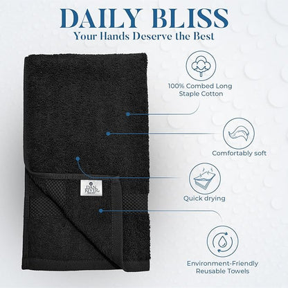 DAN RIVER 6-Pack Premium Hand Towels (16x28 Inches) - 100% Cotton, Ultra Soft, Lightweight, Highly Absorbent Towels for Bathroom, Spa, Gym, Salon, Hotel, and Travel - 550 GSM – Black