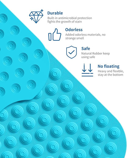 Bligli Bathtub Mat Non-Slip Without Suction Cups, 39x16inch Extra Long Bath Mats for Shower Bathroom, Machine Washable Natural Rubber Shower Tub Mat (39x16inch, Blue)