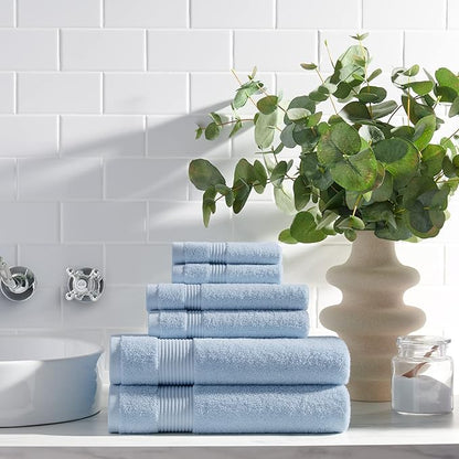 Arkwright 100% Cotton Luxury 36 Piece Bath Towel Sets Bulk - Case of 6 - Soft & Absorbent 600 GSM, Quick-Drying, Perfect for Beach Houses, Hotels, and Rental Properties, Misty Blue