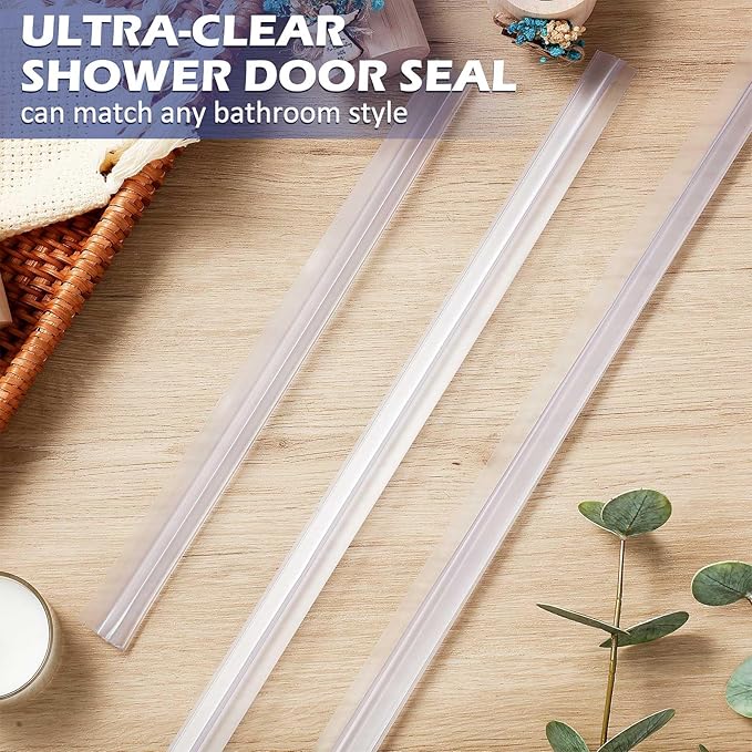 Frienda 2 Pcs Shower Door Bottom Seal 1/4" x 36'' Clear PVC Glass Door Sweep Shower Frameless Seal Strip for Replacement Stopping Leaks and Creating Water Barrier