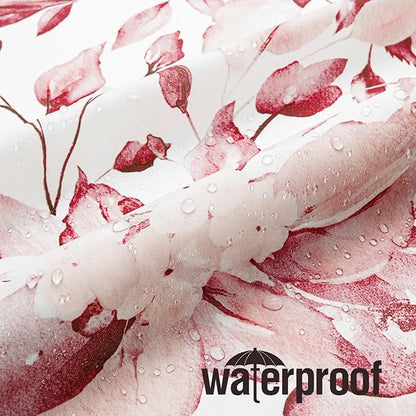 Gibelle Long Shower Curtain 72 x 78, Tall Pink Floral Shower Curtain for Bathroom, Watercolor Plant Eucalyptus Leaves Fabric Shower Curtain Set