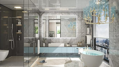 TETOTE 55 x 36 Inch LED Mirror Bathroom Backlit,Anti Fog,Dimmable,Vanity Lighted Mirror,(Horizontal/Vertical)