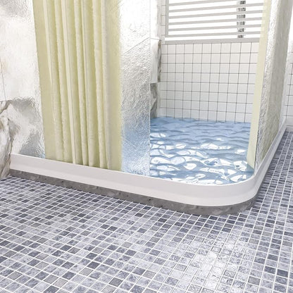 3" High Shower Threshold Water Dam 74 IN Collapsible Shower Water Splash Guard for Curbless Shower Threshold Barrier Water Stopper for Wet and Dry Separation Bathroom and Kitchen (White)