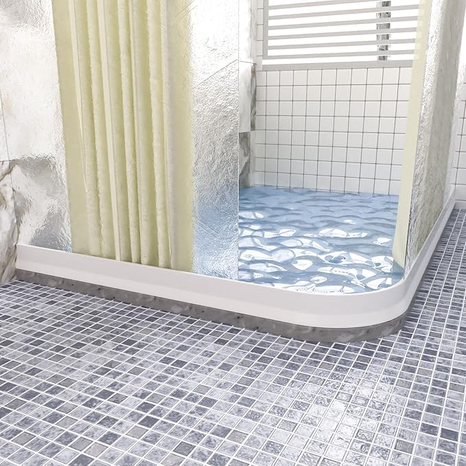 3" High Shower Threshold Water Dam 118 IN Collapsible Shower Water Splash Guard for Curbless Shower Threshold Barrier Water Stopper for Wet and Dry Separation Bathroom and Kitchen (White)