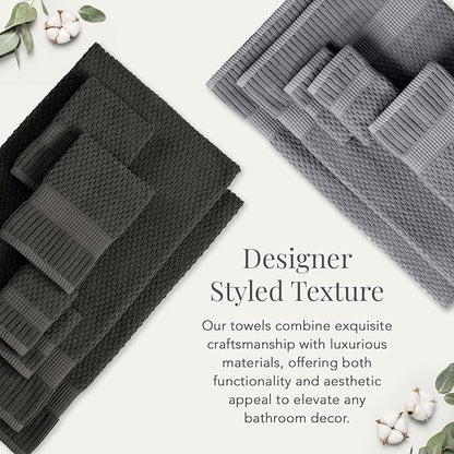 NY Loft 100% Cotton 6 Piece Bath Towel Set | Grey Towels | Oeko-TEX® Standard 100 | Soft & Absorbent, Quick-Dry | 2 Bath Towels 2 Hand Towels and 2 Washcloths | Trinity Collection - Dark Grey