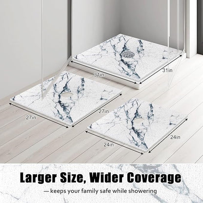 Square Shower Mat Non Slip: 27x27 Inch Shower Floor Mat with Drain Hole in Middle, Super Soft and Comfortable PVC Loofah Massage Bath Mat for Shower, Anti Slip Shower Stall Mat, Quick Drying
