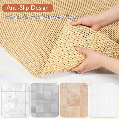 Extra Large Non-Slip Shower Mat, Fast-Dry PVC Bath Stall Tub Mat, Drain-Hole Design for Shower Stall Tub for Elderly/Kids, Non Slip Bath Mat Bathroom Safety Accessory, Khaki 58"x32"