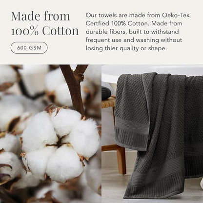 NY Loft 100% Cotton 6 Piece Bath Towel Set | Grey Towels | Oeko-TEX® Standard 100 | Soft & Absorbent, Quick-Dry | 2 Bath Towels 2 Hand Towels and 2 Washcloths | Trinity Collection - Dark Grey
