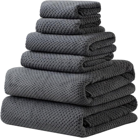 Extra Large Bath Towels Set for Bathroom 30x60 Inches Super Soft Light Weight Quick Dry Microfiber Shower Towels (6 Piece, Charcoal)