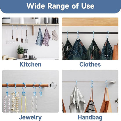 Titanker Shower Curtain Hooks, Rust Resistant Shower Curtain Rings for Bathroom, Metal Double Glide Shower Hooks Hangers for Bathroom Shower Rods Curtains, Set of 12 Hooks - Blue