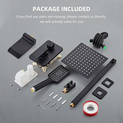 Shower Faucet Set Complete Matte Black Shower System with 12 inch Square Rainfall Shower Head 3-Function Handheld Shower Waterfall Bathtub Spout Rain Shower Combo Set Bathroom Wall Mounted