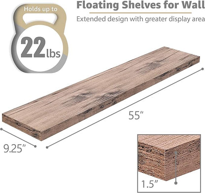 Sorbus Floating Shelves for Wall - 55 Inch Extra-Long Bathroom Shelves, Wall Decor for Bedroom, Kitchen, Living Room, Book Storage - Mounted Floating Shelf with Hidden Brackets (Mahogany, 2 Pack)
