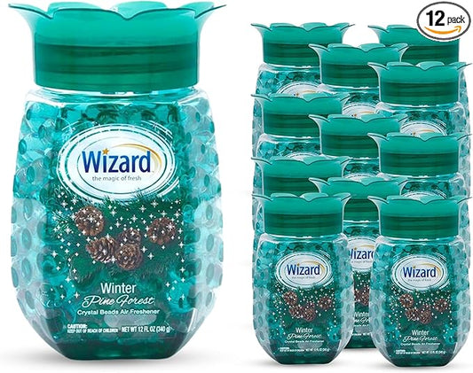 12 WIZARD Odor Eliminator Gel Beads - 12 oz, Air Freshners For Bathroom, Rooms, Per Areas and Car Freshner - Winter Pine Forest