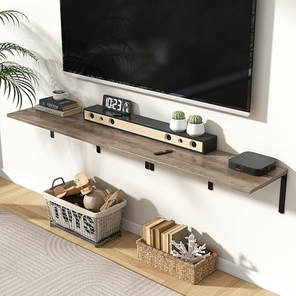 Fun Memories Floating Shelves for Wall, 12 Inch Deep Floating Shelves Set of 2, Wall Mounted Shelf with Metal Brackets, Rustic Wood Wide Shelf for Bathroom, Kitchen and Living Room, Grey, 36W x 12D